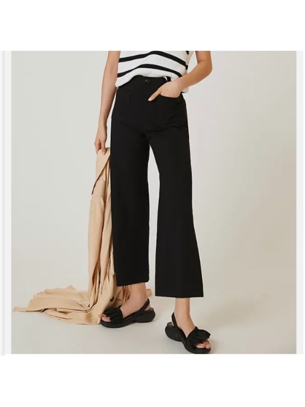 Anthropologie Maeve The Colette Pants 29P Black Ponte Wide Leg Crop - Picture 3 of 8